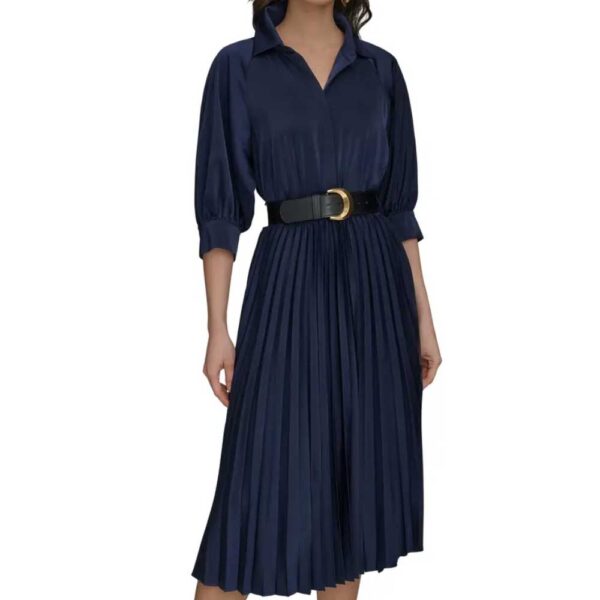 Donna Karan New York Pleated Belted Midi Shirtdress