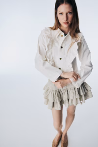 Ruffle-Trimmed Denim Jacket