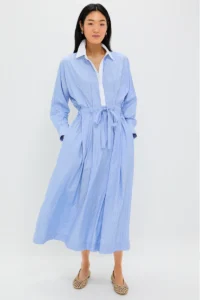 Cornflower Blue Stripe Tie Front Anna Dress