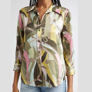 L'AGENCE Dani Three Quarter Sleeve Silk Button-Up Shirt