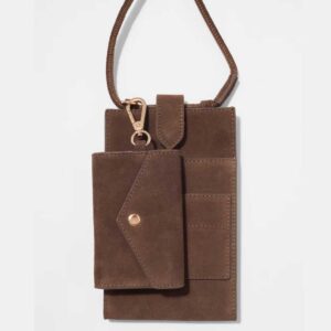 Leather Phone Pouch Brown Suede