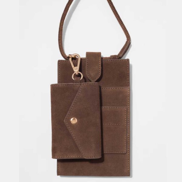 Leather Phone Pouch Brown Suede