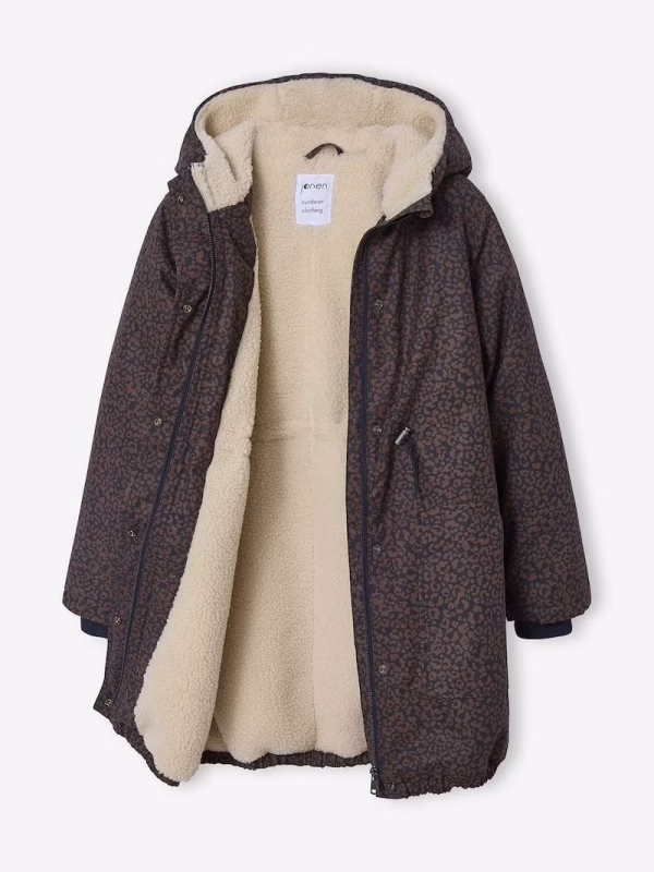 Jonen Leopard Print Parka with Sherpa Lining for Girls, JONEN - navy blue