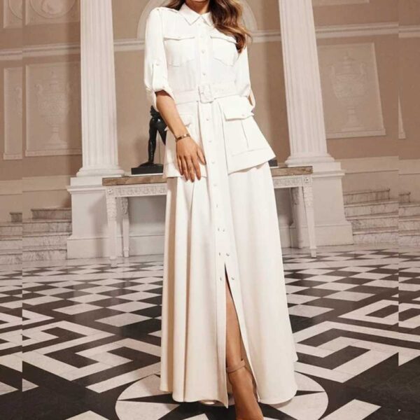 Lydia Millen Soft Tailored Belted Maxi Shirt Dress