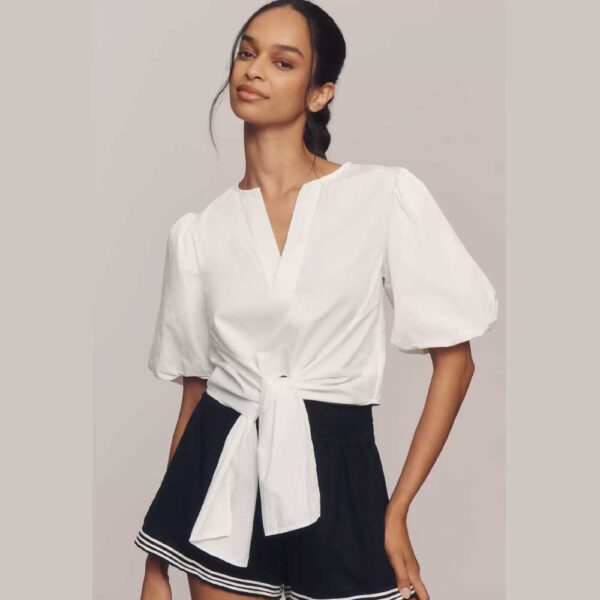 Maeve Short-Sleeve Tie-Front Blouse