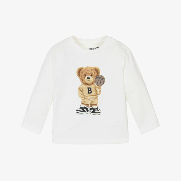 Mayoral Boys Ivory Basketball Bear Print Cotton Top