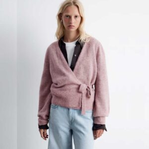 Mohair-Blend Knitted Wrap Cardigan