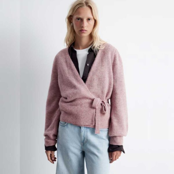 Mohair-Blend Knitted Wrap Cardigan