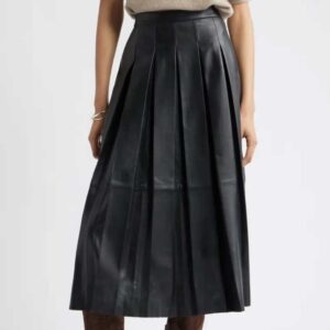 Nordstrom Pleated Leather Skirt Black