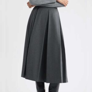 Nordstrom Pleated Midi Skirt Grey Dark Heather