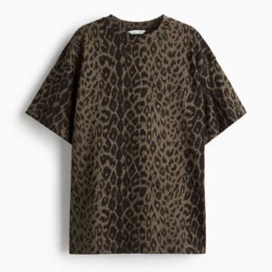 Oversized T-Shirt Gray-green/leopard print