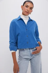 Indigo Corduroy Cropped Jasper Button Down