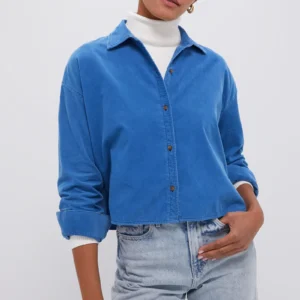 Indigo Corduroy Cropped Jasper Button Down
