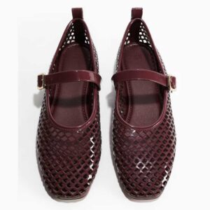 Perforated Mary Jane Ballet Flats Burgundy
