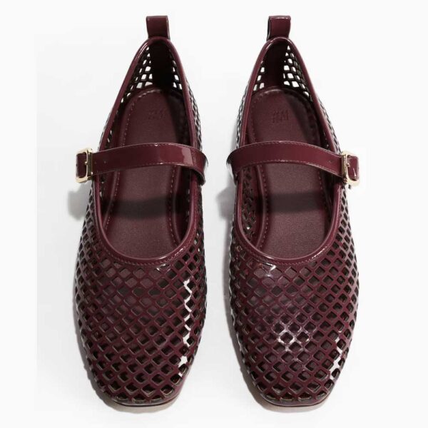 Perforated Mary Jane Ballet Flats Burgundy
