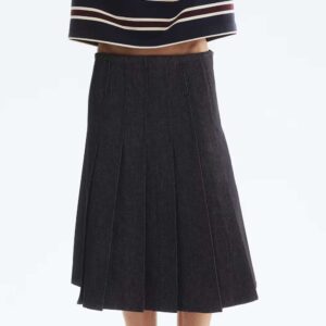Pleated Denim Skirt Dark denim blue
