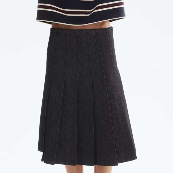 Pleated Denim Skirt Dark denim blue