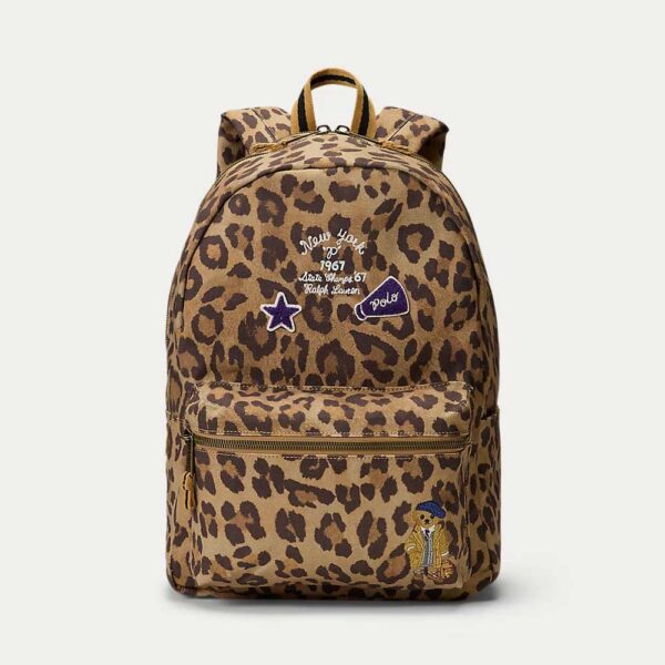 Polo Bear Leopard-Print Canvas Backpack