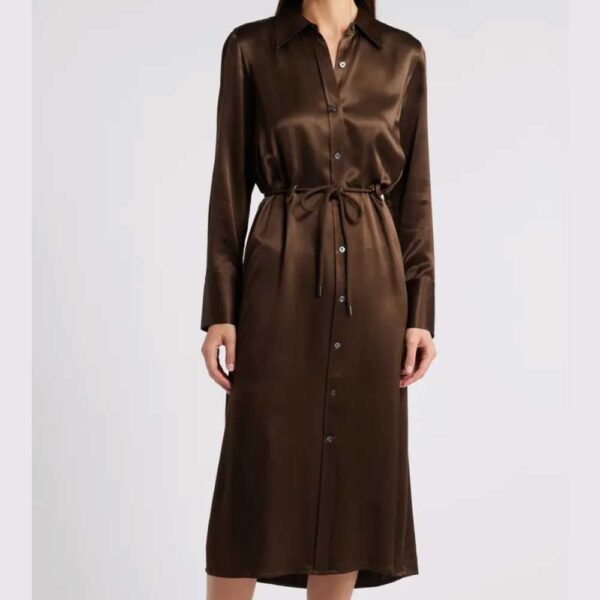Rails Anina Tie Waist Long Sleeve Satin Midi Shirtdress