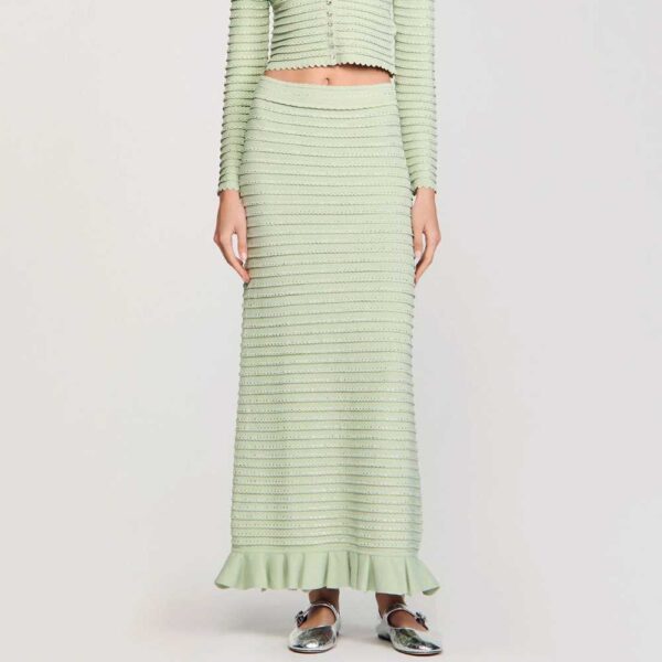 Rhinestone knit maxi skirt Almond Green