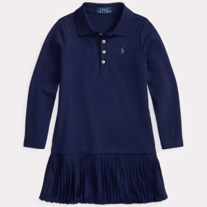 Pleated Stretch Mesh Polo Dress