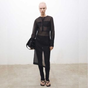 Semi-transparent silk-blend midi-dress Black