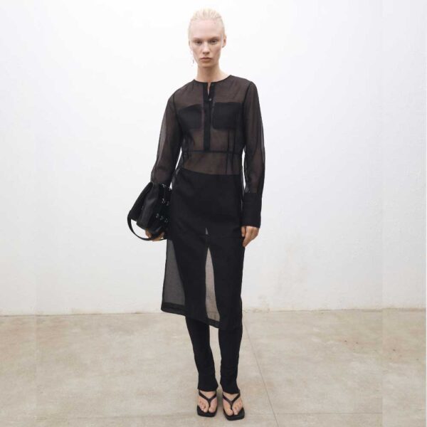 Semi-transparent silk-blend midi-dress Black