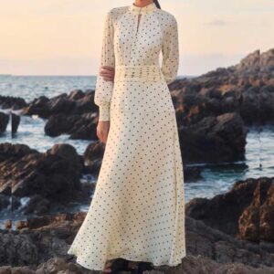 Silk Polka Dot Maxi Dress + Corsage