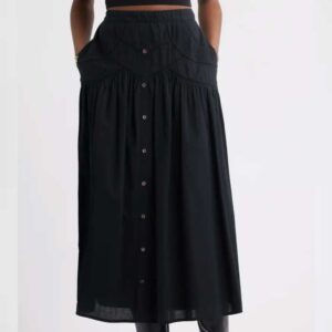 Treasure & Bond Pintuck Cotton Midi Skirt Black