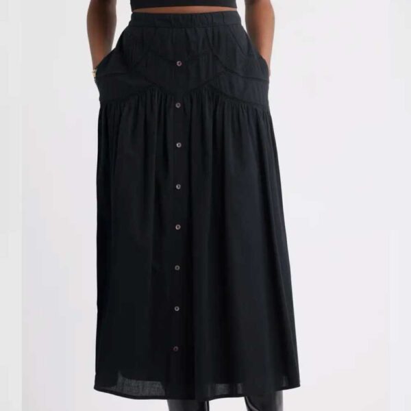 Treasure & Bond Pintuck Cotton Midi Skirt Black