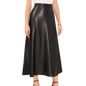 Vince Camuto Faux Leather A-Line Skirt Rich Black