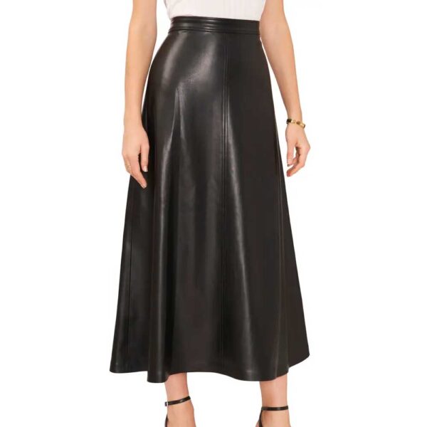 Vince Camuto Faux Leather A-Line Skirt Rich Black