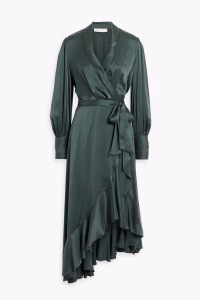 ZIMMERMANN Ruffled silk-satin midi wrap dress
