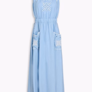 SANDRO Cutout broderie anglaise linen-blend midi dress