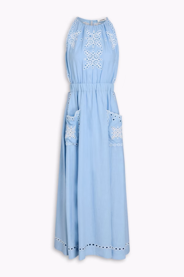SANDRO Cutout broderie anglaise linen-blend midi dress