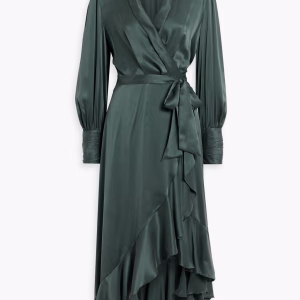 ZIMMERMANN Ruffled silk-satin midi wrap dress