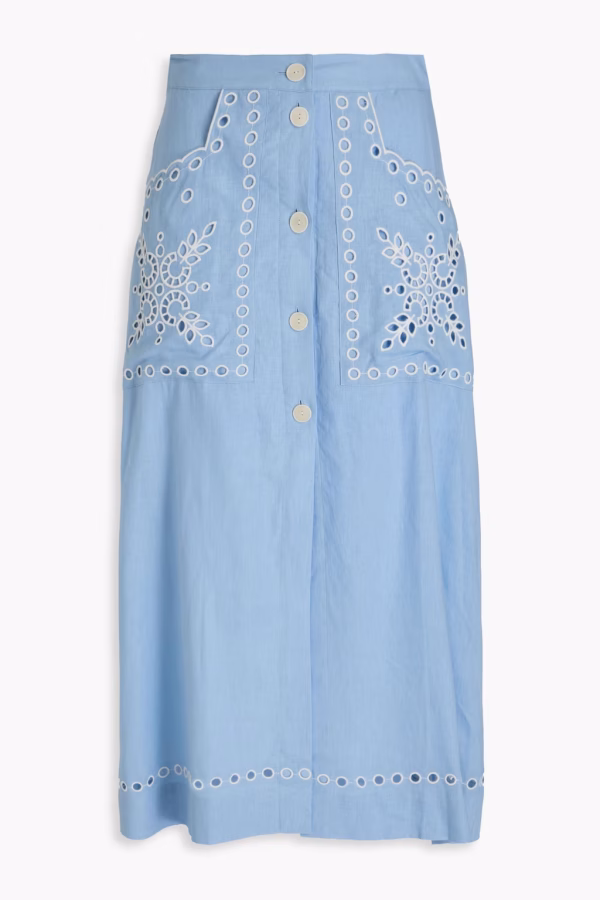 SANDRO Broderie anglaise linen-blend midi skirt