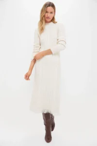 Hyacinth House Cream Freya Fringe Sweater Dress