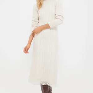 Hyacinth House Cream Freya Fringe Sweater Dress