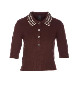 Pinko Collared Embellished Short-Sleeve Knit Polo Shirt
