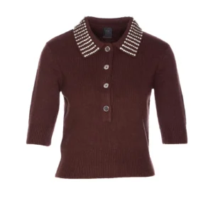 Pinko Collared Embellished Short-Sleeve Knit Polo Shirt
