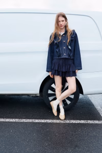 Ruffle-Trimmed Denim Jacket