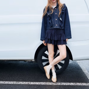 Ruffle-Trimmed Denim Jacket