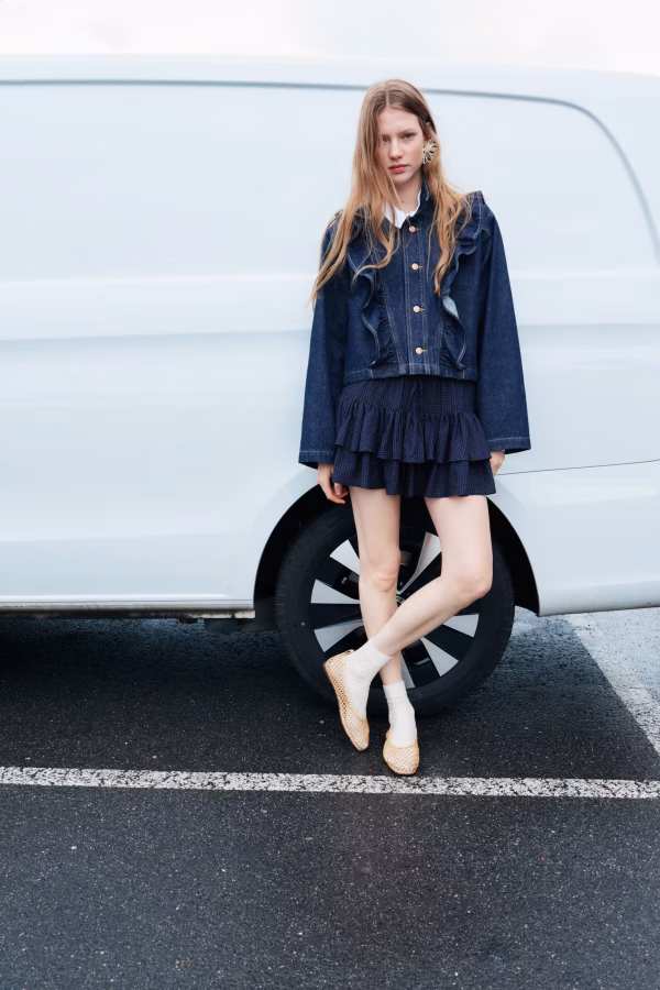 Ruffle-Trimmed Denim Jacket