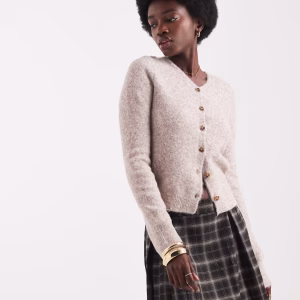 ASOS DESIGN fisherman rib knit cardigan with raglan detail in oatmeal