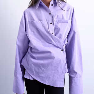 Topshop asymmetric placket waisted long sleeve shirt in purple