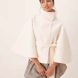 Gina Tricot funnel neck belt cape jacket in cream