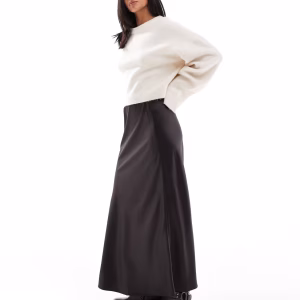 Vero Moda Petite satin bias midi skirt in chocolate