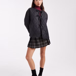 Vero Moda tie front quilted jacket in black