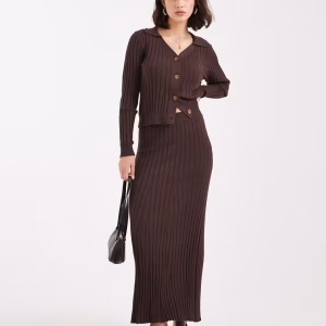 Object ribbed knit maxi skirt in chocolate brown - part of a set